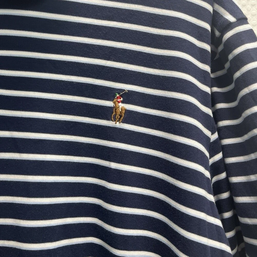 Polo Ralph Lauren Men’s Pima Cotton Blue & White Stripe Polo Shirt XL Flesh Pony